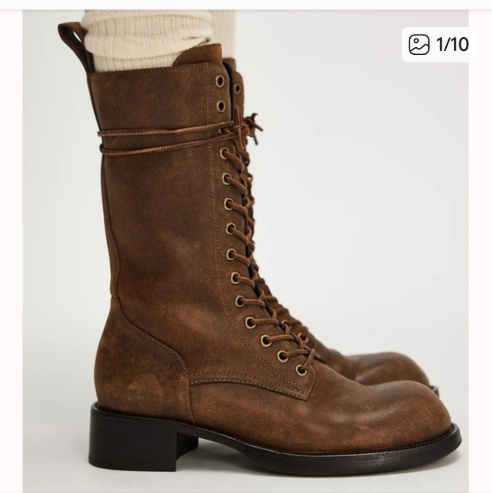 Free People Jeffrey Campbell Closet Staple Brown Lace-Up Leather Boots 7